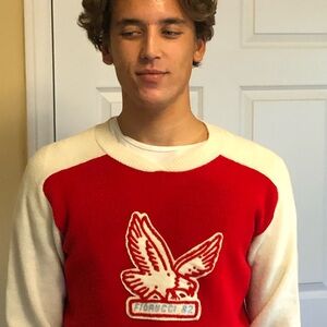 Fiorucci Men's Red and Cream Crewneck Sweater